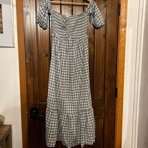 Blue Gingham spring smocked off the shoulder dress size M from lalavon for VICI